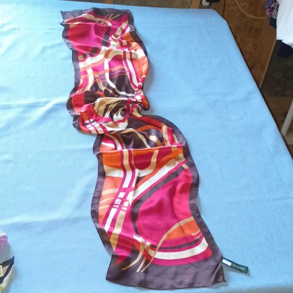 Harve Benard Geometric Print Lightweight Scarf in Fuchsia, Orange and Brown,Silk